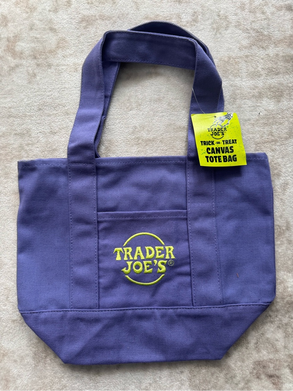 Trader Joe's Trick or Treat Mini Tote Bag 2026 Purple, Halloween Limited Edition